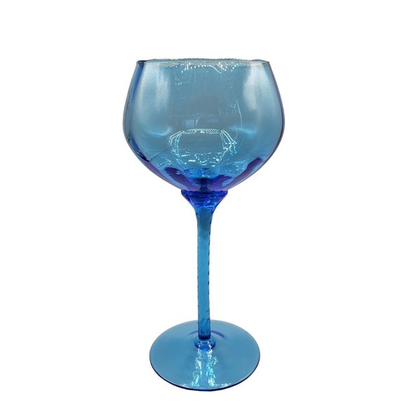 Empoli Optic Blue Glass Goblet Twisted Stem Oversized Tall Italian MCM 1960s - Picture 3 of 6
